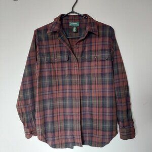 Lauren Ralph Lauren Women's M Plaid Flannel Button-up Shirt Brown 100% Cotton